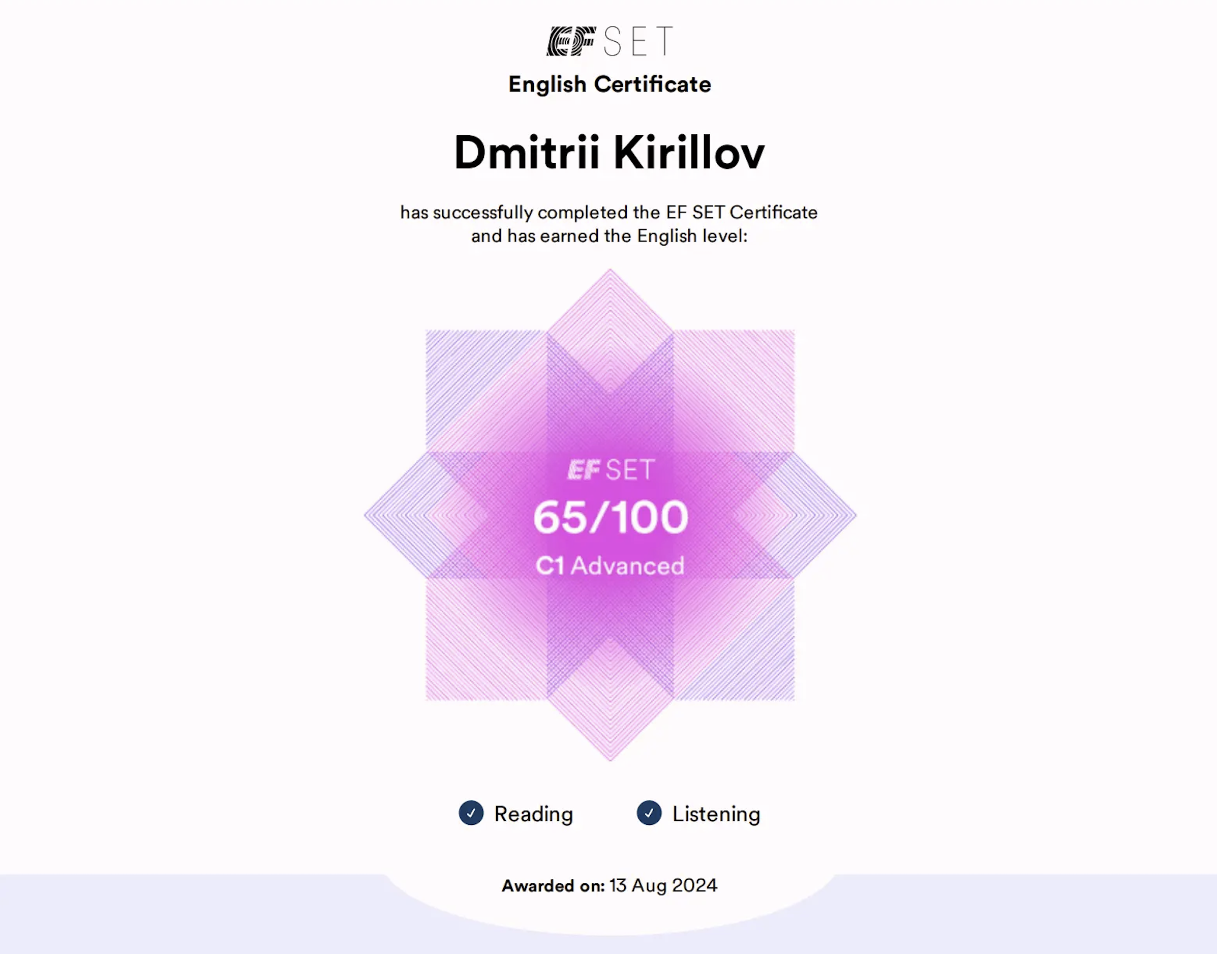 EF SET English C1 certification